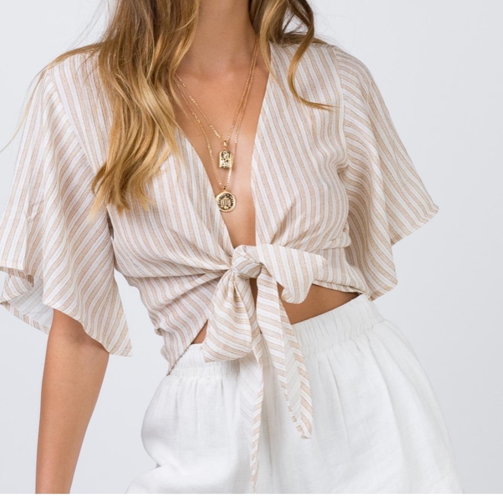 Tie front beige top